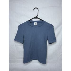 Gymshark Women's Body Fit Ribbed Cotton Seamless T-Shirt DH3 Blue small